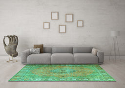 Machine Washable Persian Turquoise Traditional Area Rugs in a Living Room,, wshtr3708turq