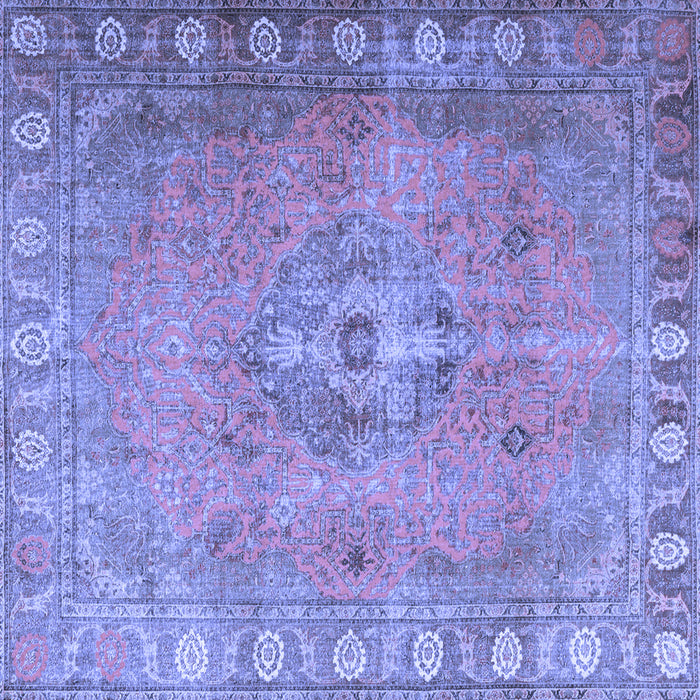 Square Machine Washable Persian Blue Traditional Rug, wshtr3708blu