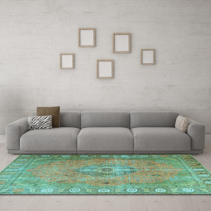 Machine Washable Persian Light Blue Traditional Rug in a Living Room, wshtr3708lblu