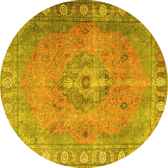 Round Machine Washable Persian Yellow Traditional Rug, wshtr3708yw