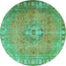 Round Machine Washable Persian Turquoise Traditional Area Rugs, wshtr3708turq