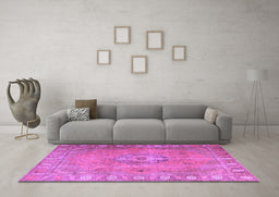 Machine Washable Persian Purple Traditional Area Rugs in a Living Room, wshtr3708pur