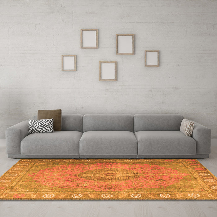 Machine Washable Persian Orange Traditional Area Rugs in a Living Room, wshtr3708org