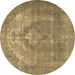 Round Persian Brown Traditional Rug, tr3709brn