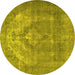 Round Persian Yellow Traditional Rug, tr3709yw