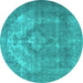 Round Persian Turquoise Traditional Rug, tr3709turq