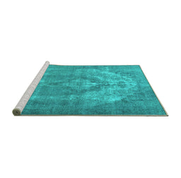 Sideview of Machine Washable Persian Turquoise Traditional Area Rugs, wshtr3709turq