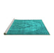 Sideview of Machine Washable Persian Turquoise Traditional Area Rugs, wshtr3709turq