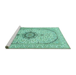 Sideview of Machine Washable Medallion Turquoise Traditional Area Rugs, wshtr370turq
