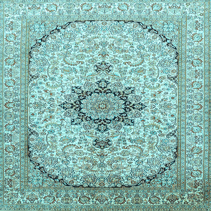 Square Machine Washable Medallion Light Blue Traditional Rug, wshtr370lblu