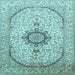 Square Machine Washable Medallion Light Blue Traditional Rug, wshtr370lblu