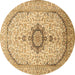 Round Machine Washable Medallion Brown Traditional Rug, wshtr370brn