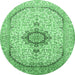 Round Machine Washable Medallion Emerald Green Traditional Area Rugs, wshtr370emgrn