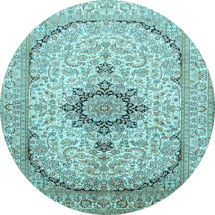 Round Medallion Light Blue Traditional Rug, tr370lblu