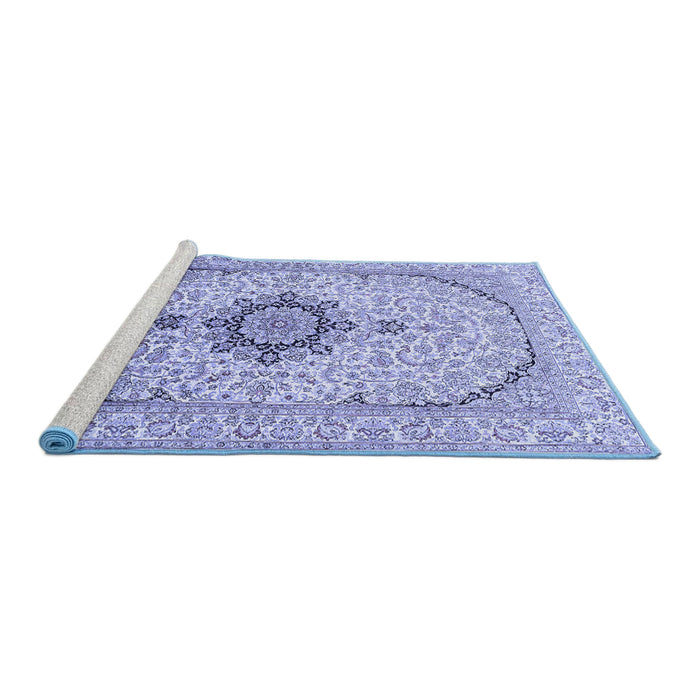 Sideview of Machine Washable Medallion Blue Traditional Rug, wshtr370blu
