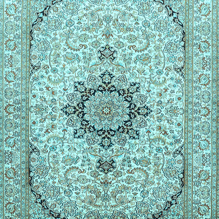 Machine Washable Medallion Light Blue Traditional Rug, wshtr370lblu
