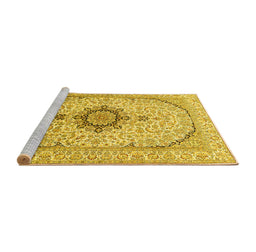 Sideview of Machine Washable Medallion Yellow Traditional Rug, wshtr370yw