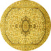 Round Machine Washable Medallion Yellow Traditional Rug, wshtr370yw