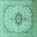 Square Medallion Turquoise Traditional Rug, tr370turq