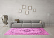 Machine Washable Medallion Pink Traditional Rug in a Living Room, wshtr370pnk