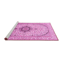 Sideview of Machine Washable Medallion Pink Traditional Rug, wshtr370pnk