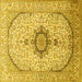 Square Machine Washable Medallion Yellow Traditional Rug, wshtr370yw