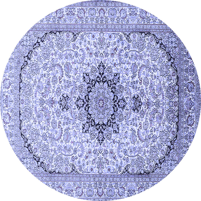 Round Machine Washable Medallion Blue Traditional Rug, wshtr370blu