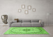 Machine Washable Medallion Green Traditional Area Rugs in a Living Room,, wshtr370grn