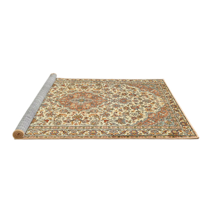 Sideview of Machine Washable Traditional Brown Gold Rug, wshtr371
