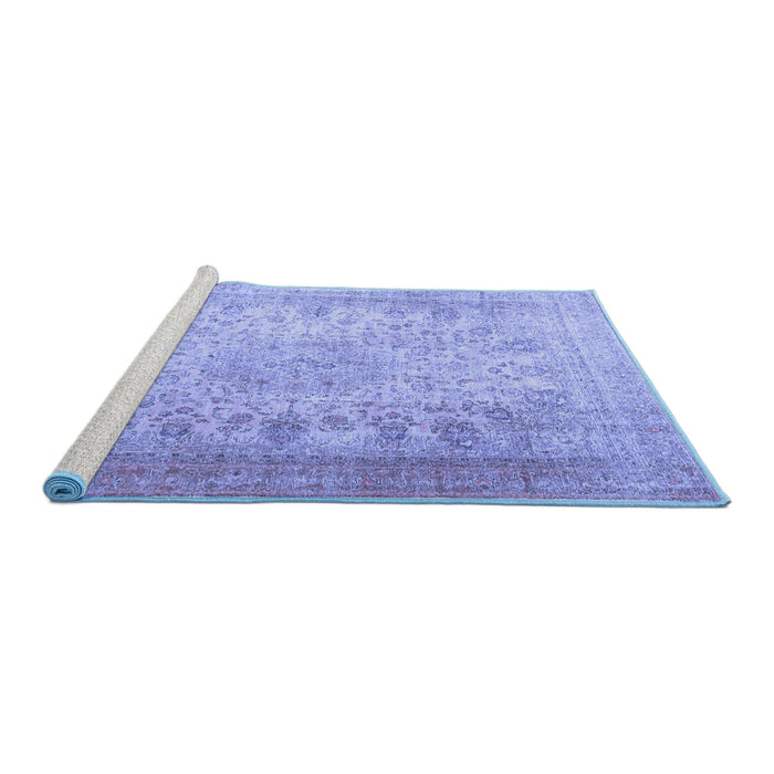 Sideview of Machine Washable Persian Blue Traditional Rug, wshtr3710blu