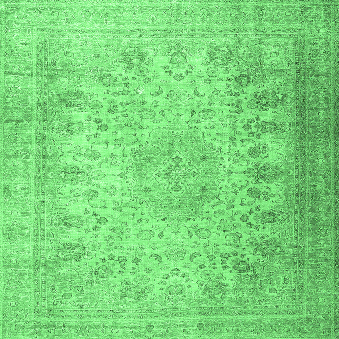 Square Machine Washable Persian Emerald Green Traditional Area Rugs, wshtr3710emgrn