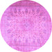 Round Machine Washable Persian Purple Traditional Area Rugs, wshtr3710pur