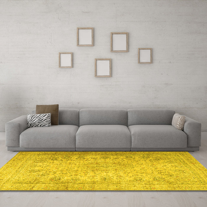 Machine Washable Persian Yellow Traditional Rug in a Living Room, wshtr3710yw