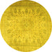 Round Machine Washable Persian Yellow Traditional Rug, wshtr3710yw