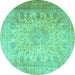 Round Persian Turquoise Traditional Rug, tr3710turq