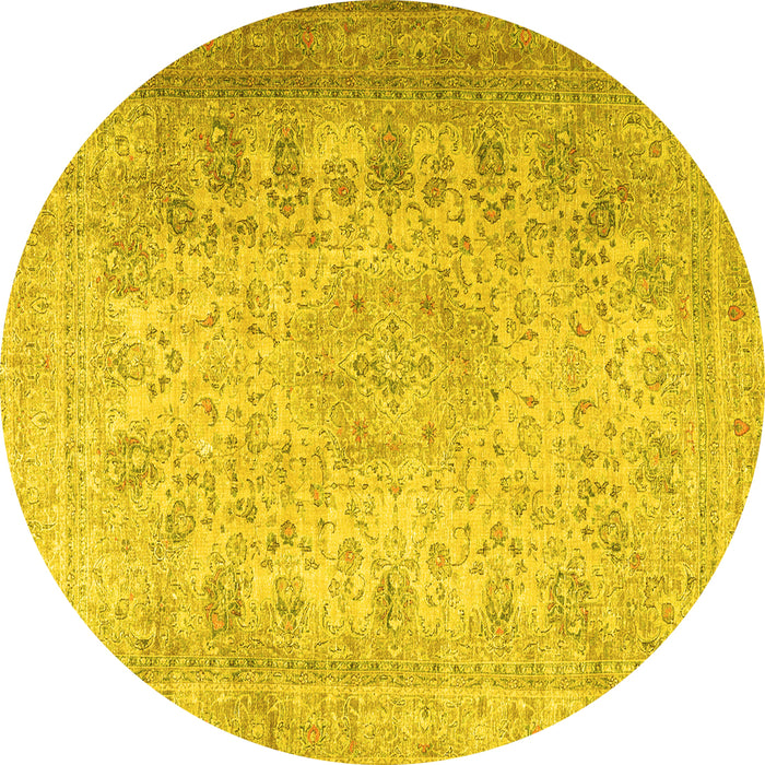 Round Persian Yellow Traditional Rug, tr3710yw