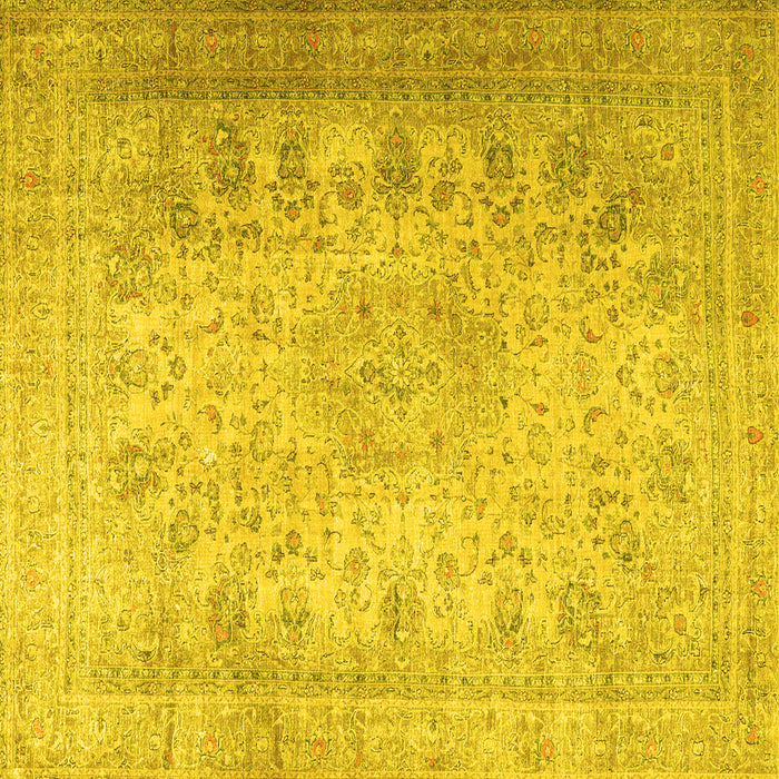 Square Machine Washable Persian Yellow Traditional Rug, wshtr3710yw