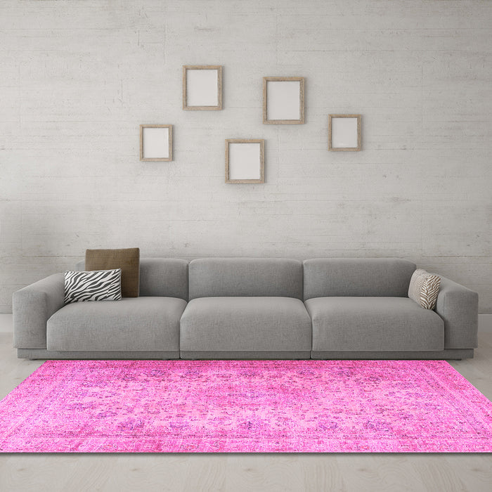 Machine Washable Persian Pink Traditional Rug in a Living Room, wshtr3710pnk