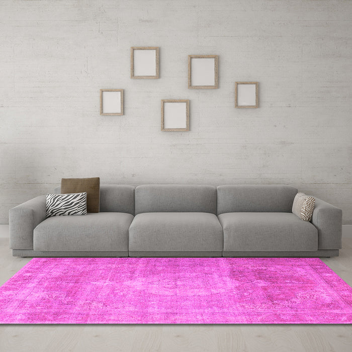 Machine Washable Persian Pink Traditional Rug in a Living Room, wshtr3711pnk