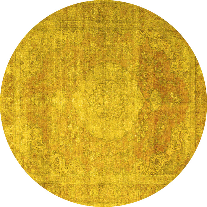 Round Persian Yellow Traditional Rug, tr3711yw