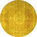 Round Persian Yellow Traditional Rug, tr3711yw