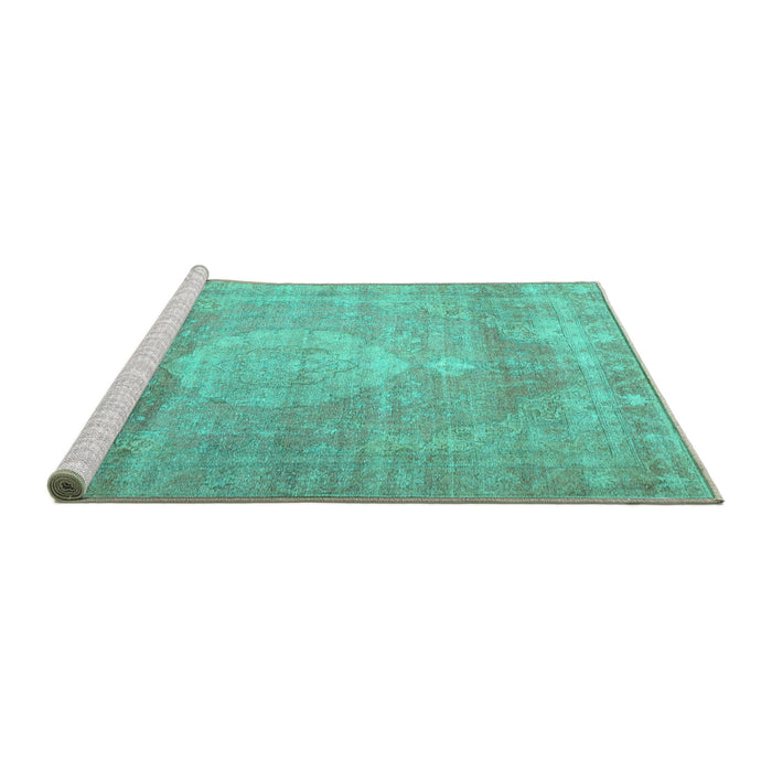 Sideview of Machine Washable Persian Turquoise Traditional Area Rugs, wshtr3711turq