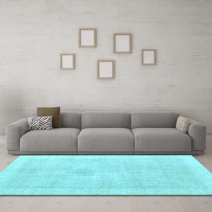Machine Washable Persian Light Blue Traditional Rug in a Living Room, wshtr3712lblu