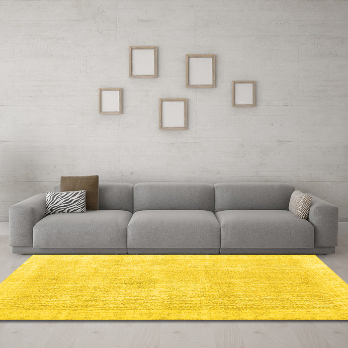 Machine Washable Persian Yellow Traditional Rug in a Living Room, wshtr3712yw