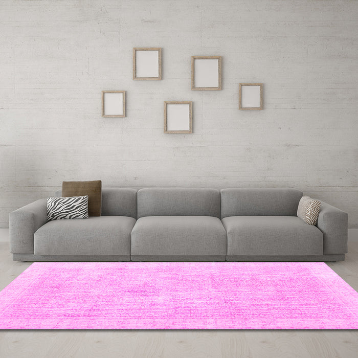 Machine Washable Persian Pink Traditional Rug in a Living Room, wshtr3712pnk