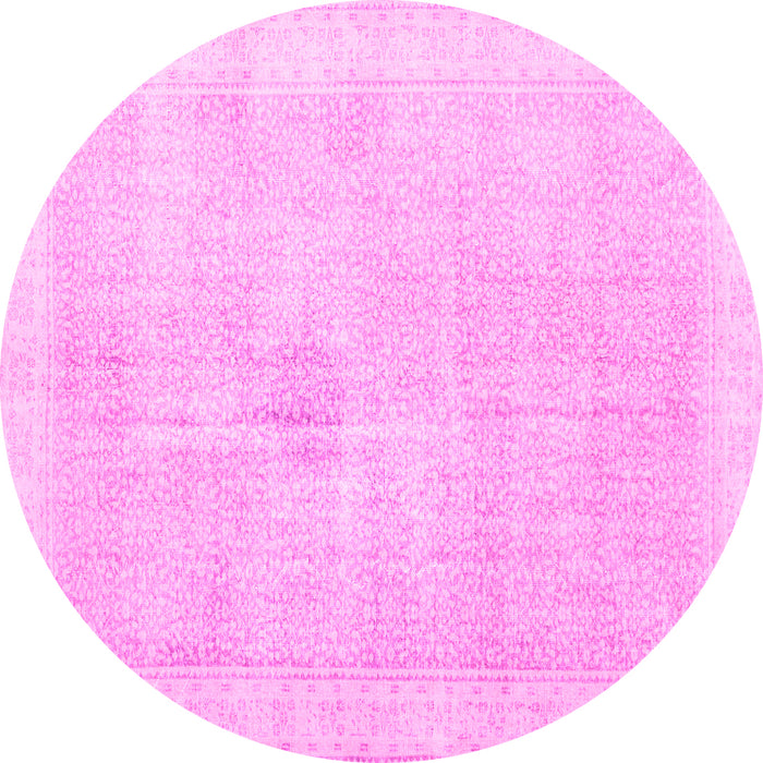 Round Machine Washable Persian Pink Traditional Rug, wshtr3712pnk