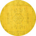 Round Persian Yellow Traditional Rug, tr3713yw