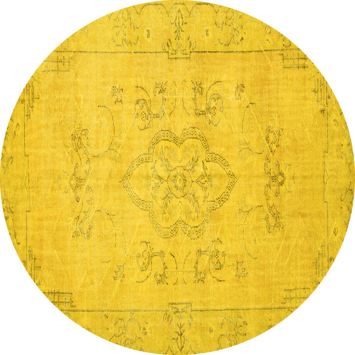 Round Machine Washable Persian Yellow Traditional Rug, wshtr3713yw