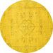 Round Machine Washable Persian Yellow Traditional Rug, wshtr3713yw