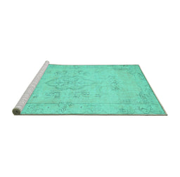 Sideview of Machine Washable Persian Turquoise Traditional Area Rugs, wshtr3713turq